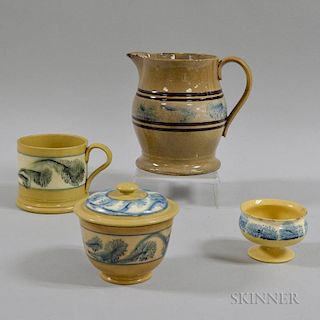 Four Dendritic-decorated Yellowware Vessels
