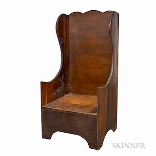 Carved Pine Settle Chair