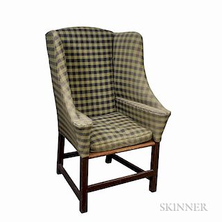 Country Brown-painted and Upholstered Wing Chair