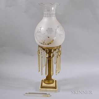 Brass and Colorless Glass Columnar Oil Lamp