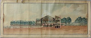 Hand-colored Architectural Cross-section Engraving