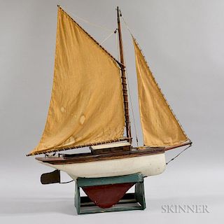 Carved and Painted Wood Sailboat Model and Stand