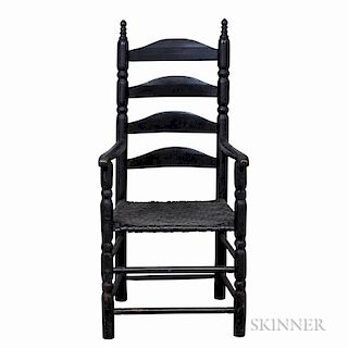 Early Black-painted Slat-back Armchair