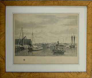 Framed H.I. Megarey Engraving Boston, From the Ship House, west end of the Navy Yard