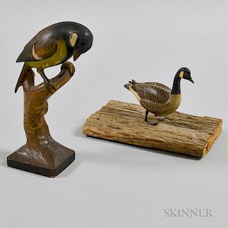 Two Miniature Carved and Painted Bird Figures