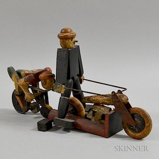 Folk Carved and Painted Bicycles and Riders