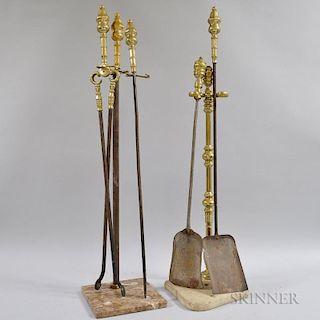 Group of Brass and Iron Fireplace Stands and Tools.