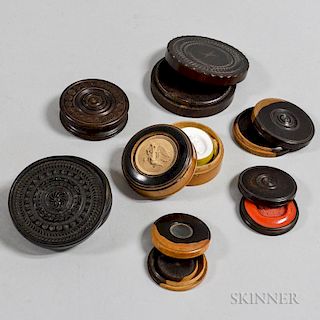 Seven Small Treen Round Boxes