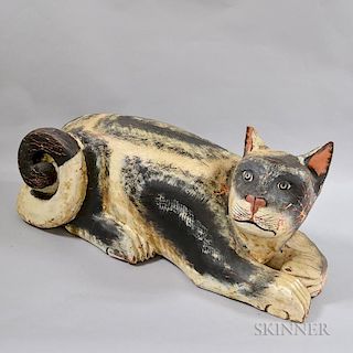 Large Carved and Painted Wood Cat