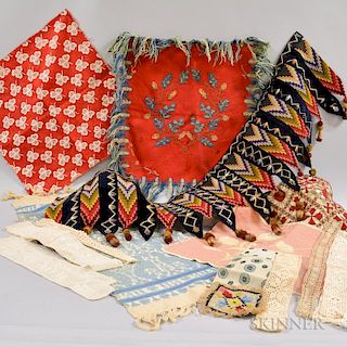 Small Group of Embroidered Needlework, Woven Textiles, and Lace.