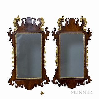 Pair of Chippendale-style Carved and Gilt Mahogany Scroll-frame Mirrors