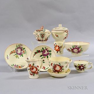 Ten Floral-enameled Creamware Items