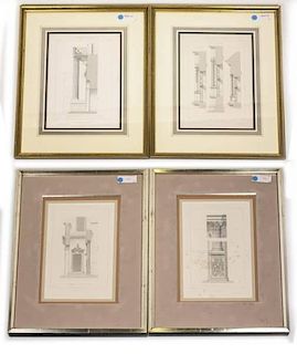 4 French Architectural Engravings, Column Details