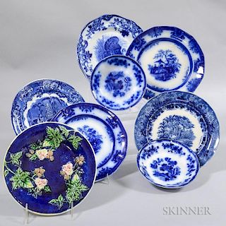 Twenty-one Pieces of Staffordshire and Flow Blue Transfer-decorated Ceramic Tableware.