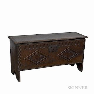 Early Chip-carved Oak Six-board Chest
