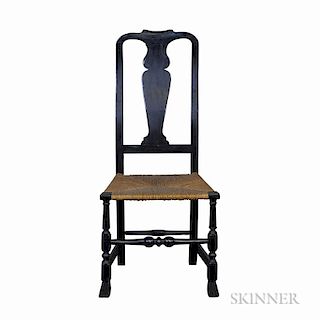 Queen Anne Black-painted Rush Seat Side Chair