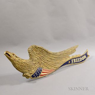 Polychrome Carved Wood "Freedom" Eagle Plaque