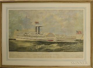 Framed Endicott & Co. Hand-colored Engraving Narraganset Steamshipp Co. Steamer Bristol