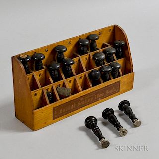 Small Dennison's "Initial Sealing Wax Seals" Display and Eighteen Seals.