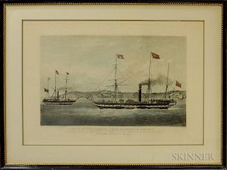 Two Framed Hand-colored Engravings of Steamships