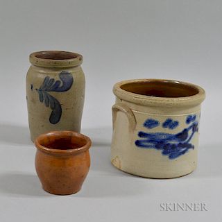 Stoneware Crock and Jar, and a Small Redware Jar