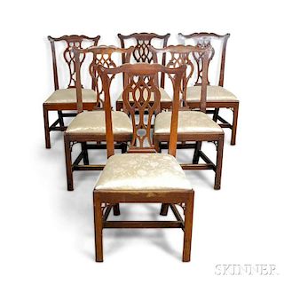 Set of Six Chippendale and Chippendale-style Carved Mahogany Side Chairs