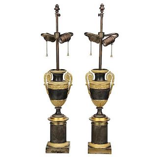 Pair Louis Phillipe Urns Mounted As Lamps