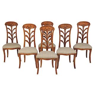 Six Art Deco Style Carved FruitwoodåÊDining Chairs