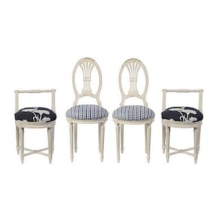 Two Pairs Louis XVI Style Vanity Chairs