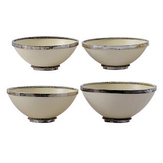 Four Sterling Mounted Ostrich Egg Bowls