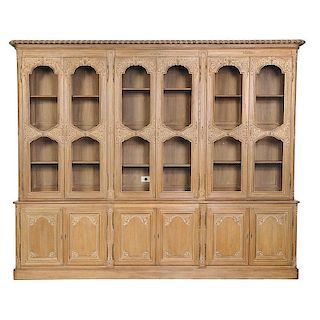 Louis IV Style Carved Oak Bookcase Breakfront