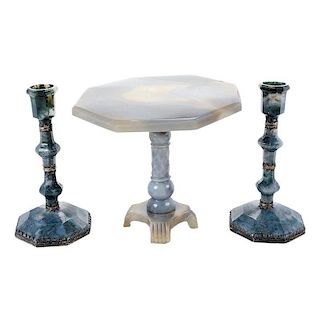 Three Carved Agate Tabletop Articles