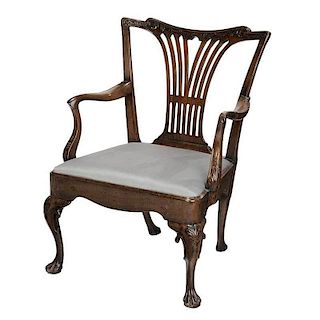 George II Carved Mahogany Open Arm Chair