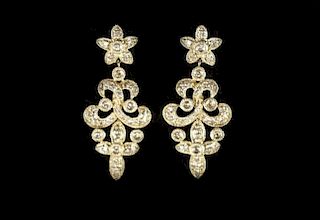 Pair of 14k Gold & Diamond Floral Motif Earrings