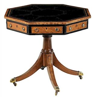 Regency Style Burlwood Veneered Pedestal Table