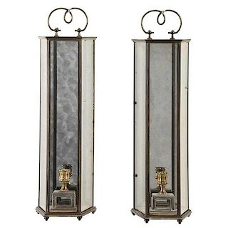 Pair of Brass and Glass Wall Sconces