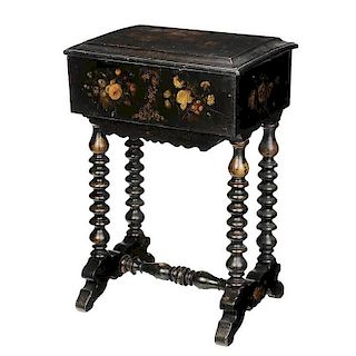 Victorian Lacquered Lift Top Sewing Stand