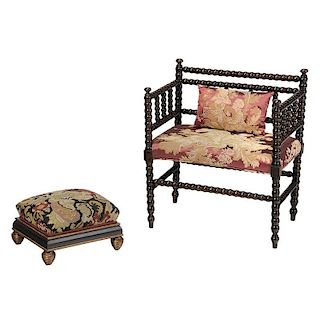 Chinoiserie Arm Chair and Classical Foot Stool