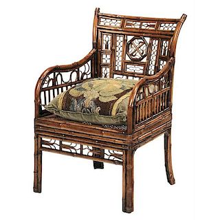 Chinese Bamboo and Caned Low Chair