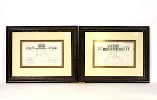 Pair of Architectural Engravings of English Houses