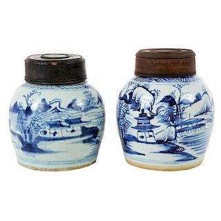Two Canton Blue and White Ginger Jars