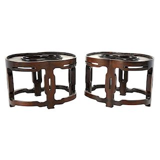 Pair Asian Kidney Shaped Hardwood Stands