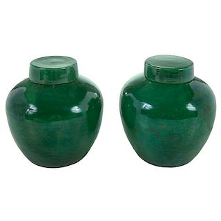 Pair of Green Glazed Ginger Jars