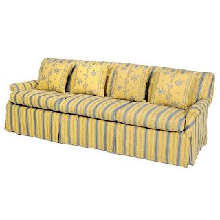 Contemporary Upholstered Blue and Yellow Sofa