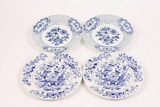 Group of 4 Meissen/Dresden Blue & White Plates