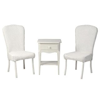 Pair White Painted Wicker Side Chairs And Table