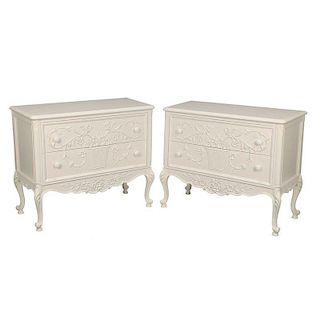 Pair of Carved Two Drawer Commodes