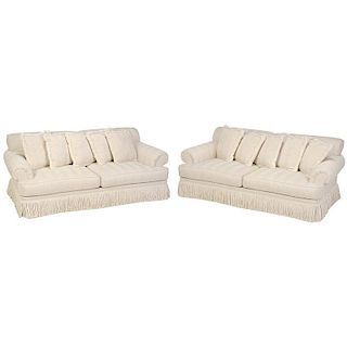 Pair Contemporary Cream Upholstered Sofas