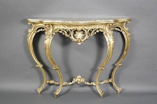 French LXV Style Marble Top Giltwood Console Table