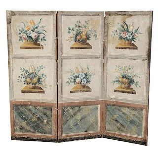 Louis XVI Paint Decorated Three Panel Screen